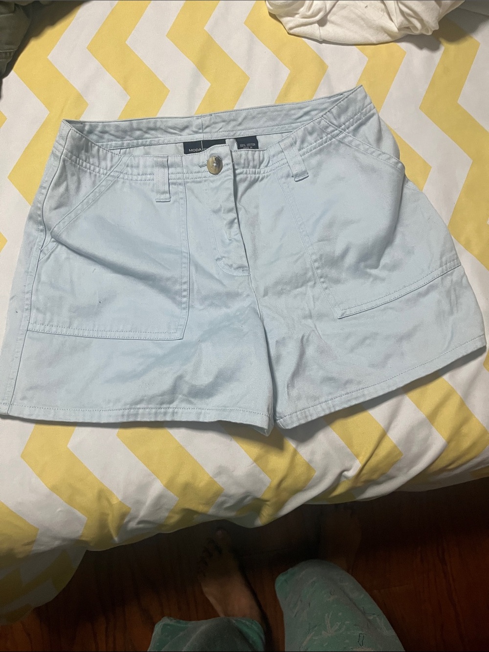 Moda International Light Blue Cotton Utility Shorts